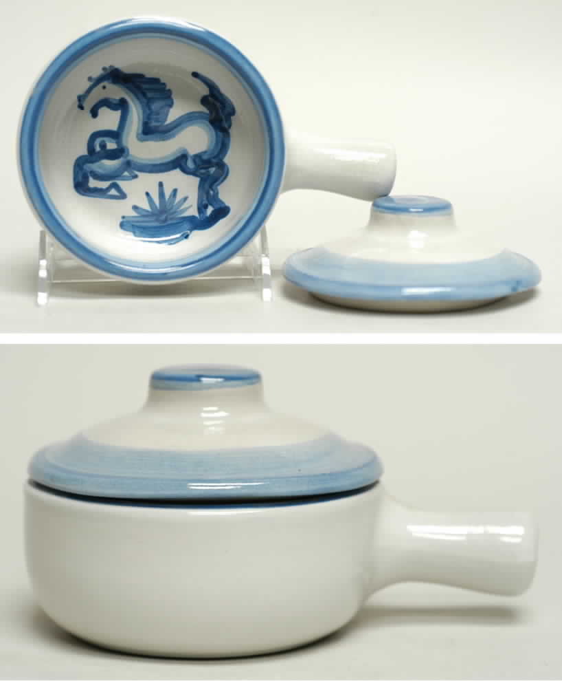 Blue Horse Porringer & Lid by M A Hadley-1