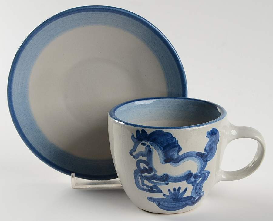 Blue Horse Flat Cup & Saucer Set by M A Hadley-1