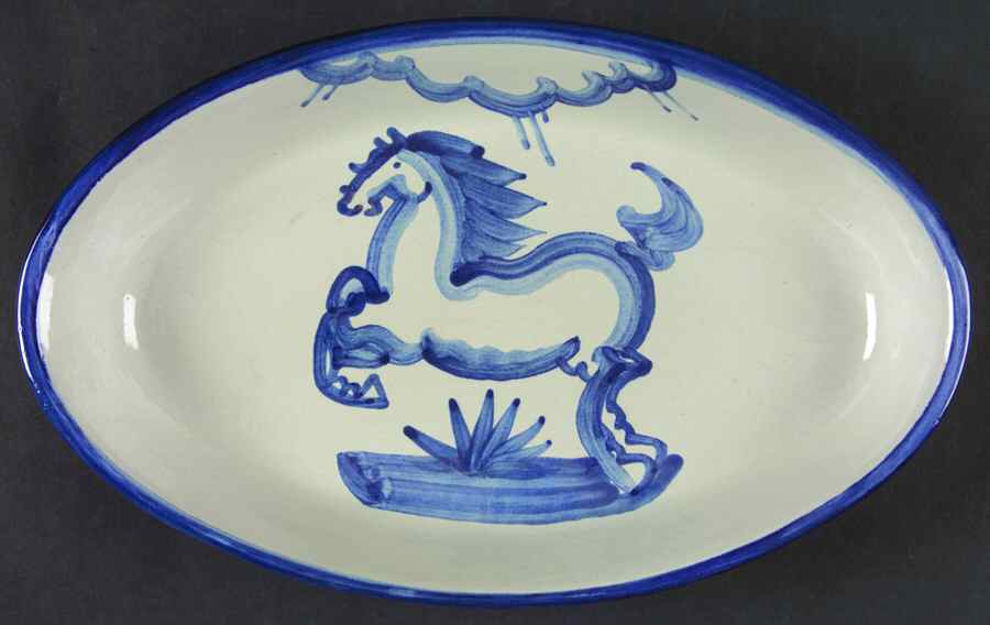 Blue Horse 11" Oval Serving Platter by M A Hadley-1