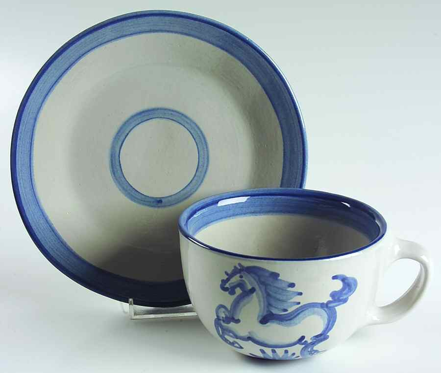 Blue Horse Oversized Cup & Saucer Set by M A Hadley-1