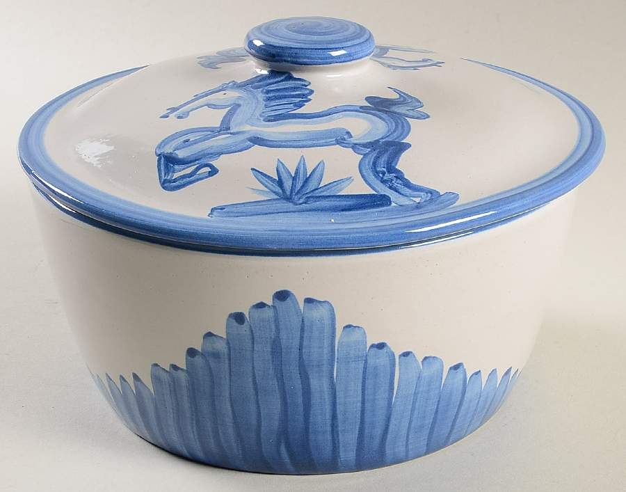 Blue Horse 2 Qt Round Covered Casserole by M A Hadley-1