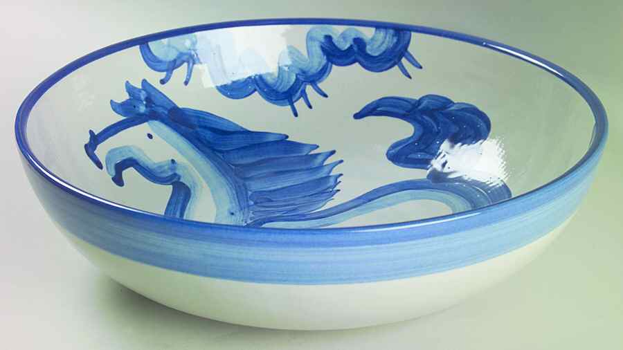 Blue Horse 11" Pasta Serving Bowl by M A Hadley-1