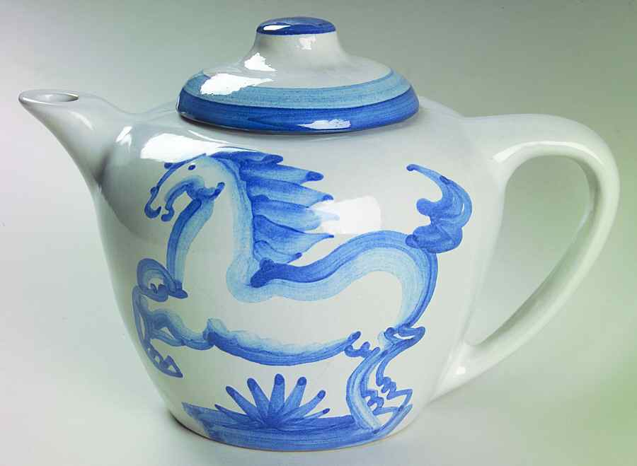 Blue Horse Teapot & Lid by M A Hadley-1