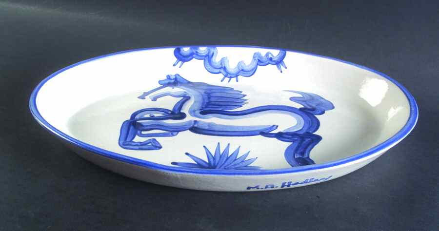 Blue Horse 13" Oval Serving Platter by M A Hadley-1