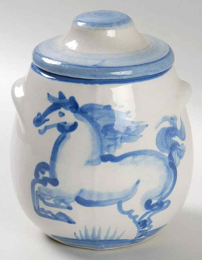 Blue Horse Oversize Sugar Bowl & Lid by M A Hadley-1