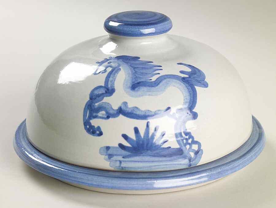 Blue Horse Round Covered Butter by M A Hadley-1