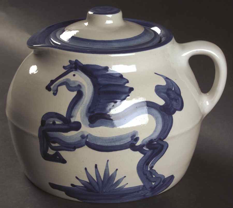 Blue Horse Bean Pot & Lid by M A Hadley-1