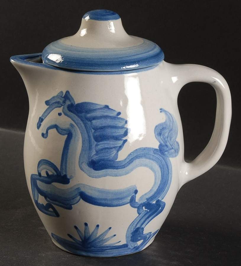 Blue Horse Mini Coffee Pot & Lid by M A Hadley-1