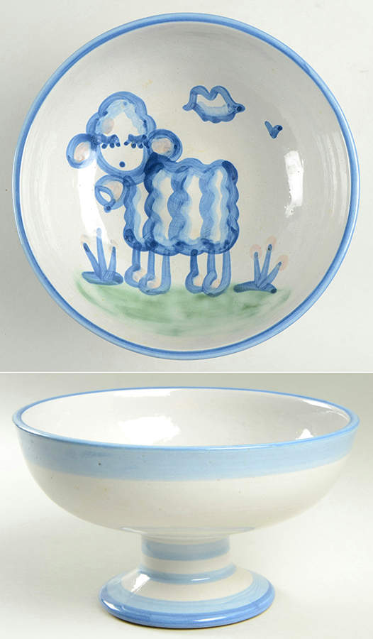 Country Scene Blue Round Compote (Height X Width) by M A Hadley-1