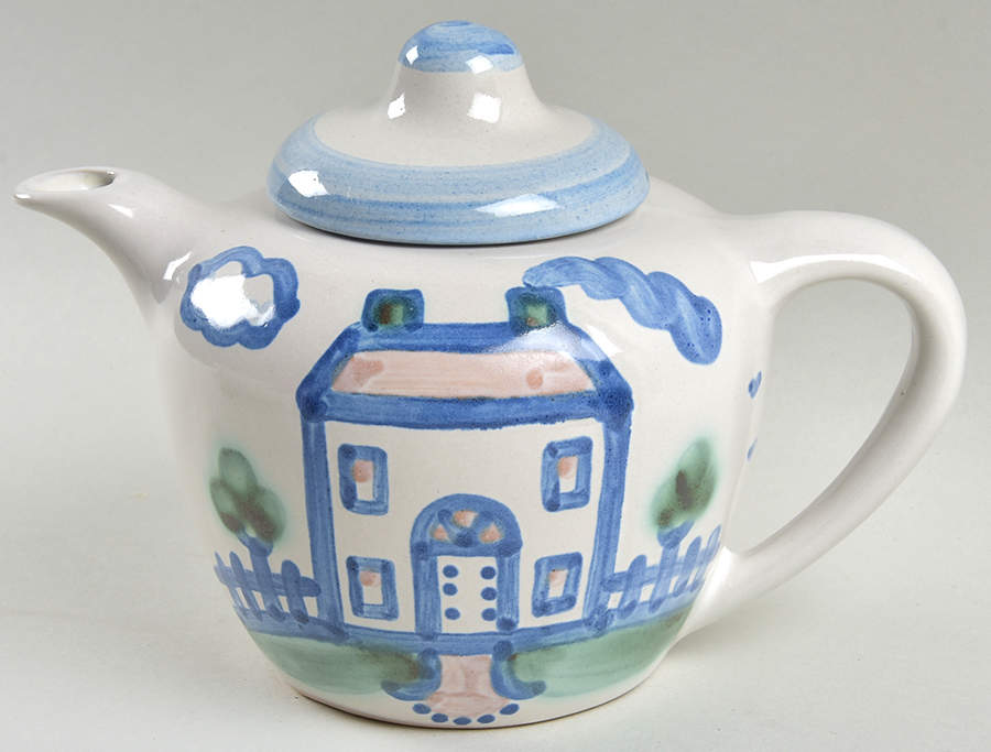 Country Scene Blue Small Teapot & Lid by M A Hadley-1