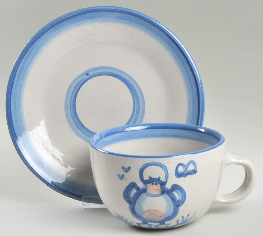 Country Scene Blue Oversized Cup & Saucer Set by M A Hadley-1