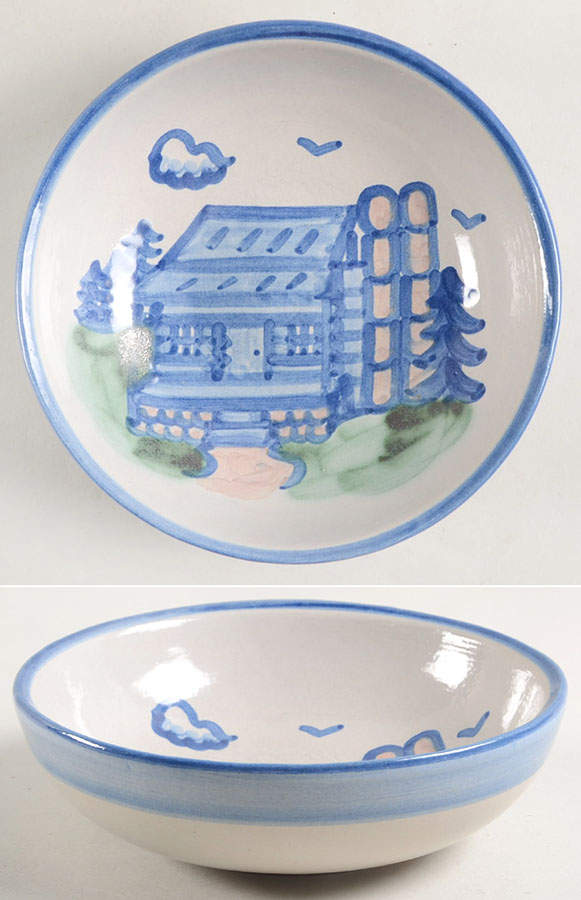 Country Scene Blue Coupe Soup Bowl by M A Hadley-1