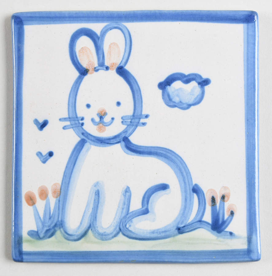 Country Scene Blue Square Cork Back Trivet by M A Hadley-1