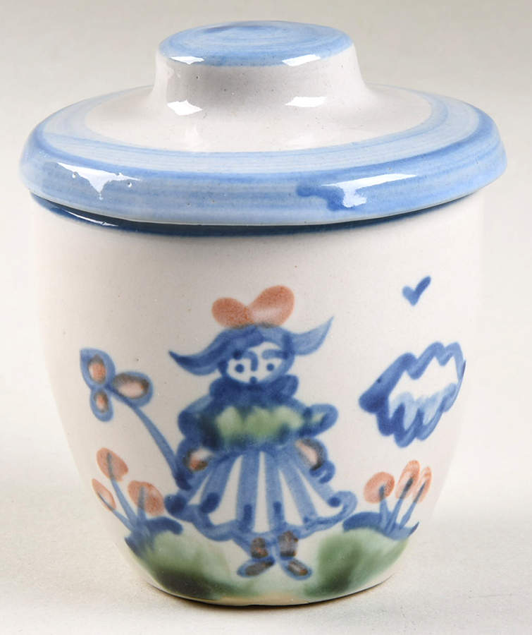 Country Scene Blue Sugar Bowl & Lid by M A Hadley-1