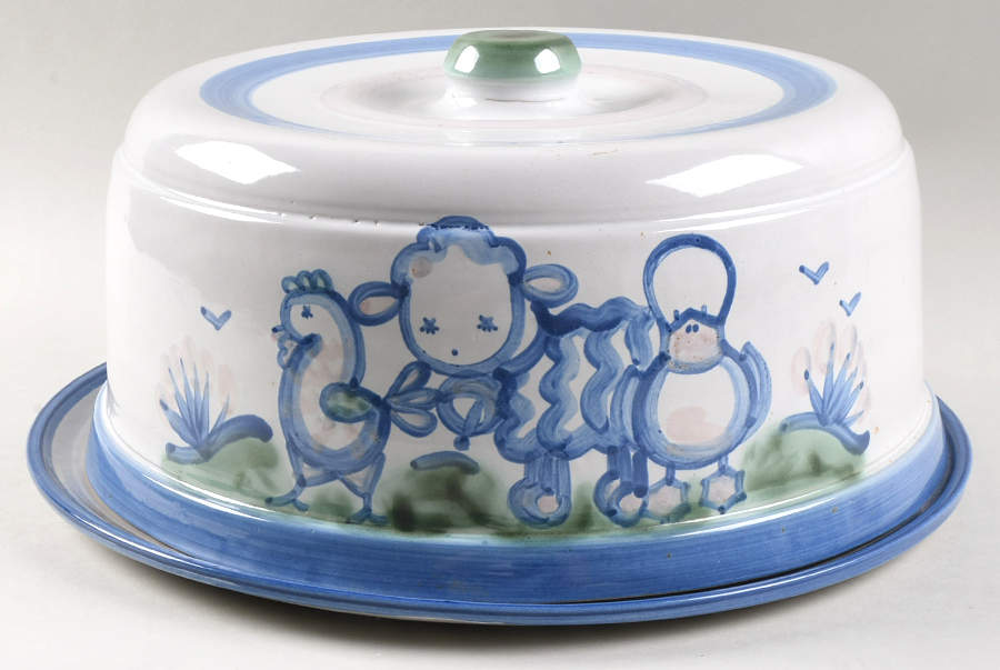 Country Scene Blue Cake Safe & Lid by M A Hadley-1