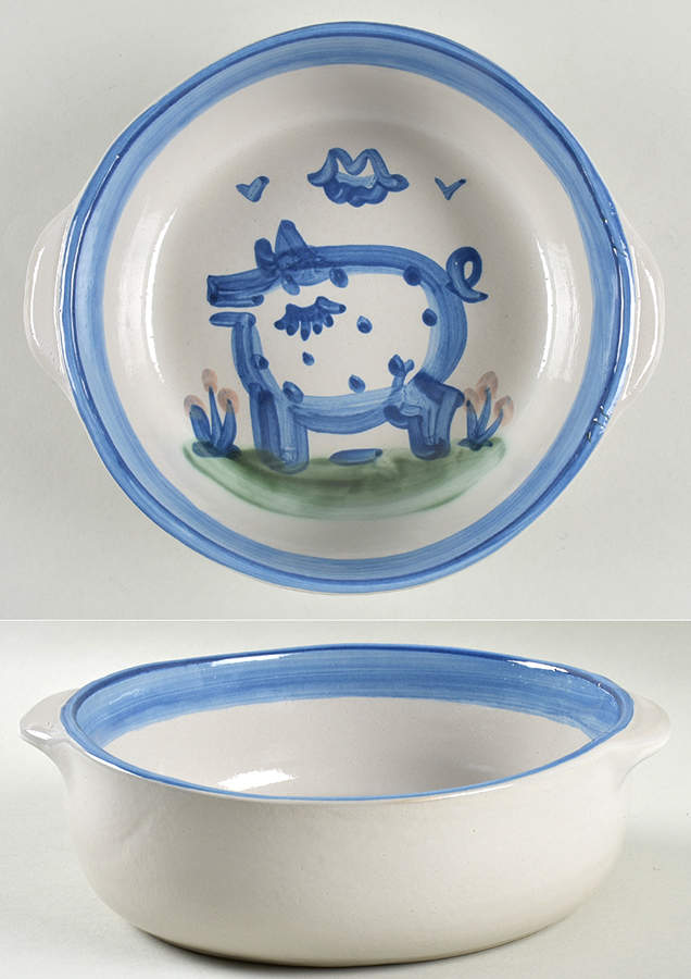 Country Scene Blue 8" Round Open Casserole by M A Hadley-1