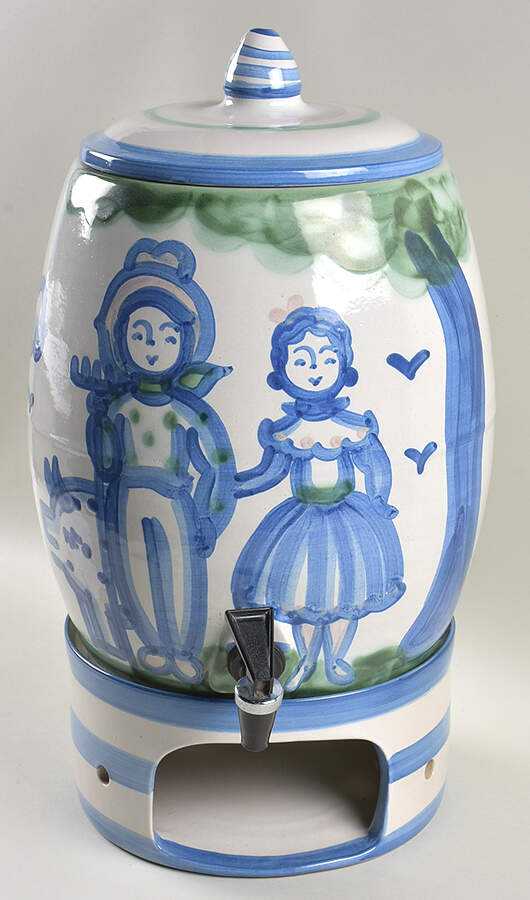 Country Scene Blue (3 Pc) Samovar w/Stand Set by M A Hadley-1