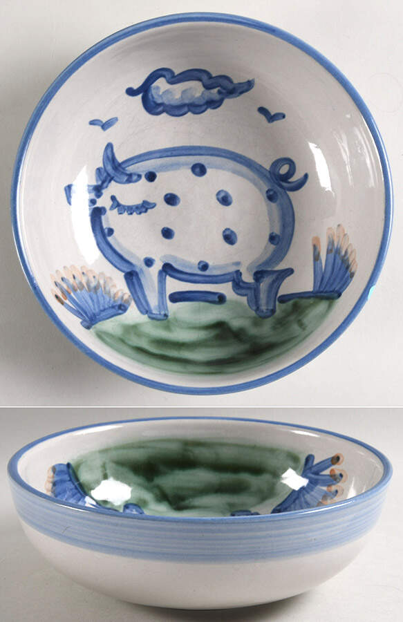 Country Scene Blue 8" Round Vegetable Bowl by M A Hadley-1