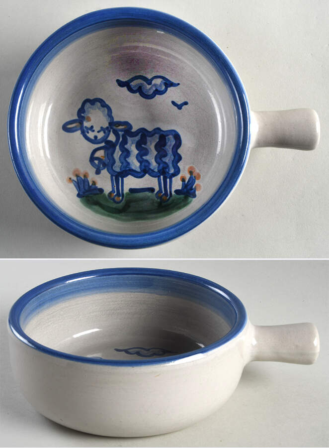 Country Scene Blue Large Porringer No Lid by M A Hadley-1