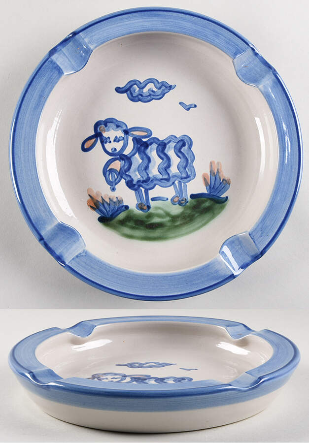 Country Scene Blue 9" Round Ashtray by M A Hadley-1