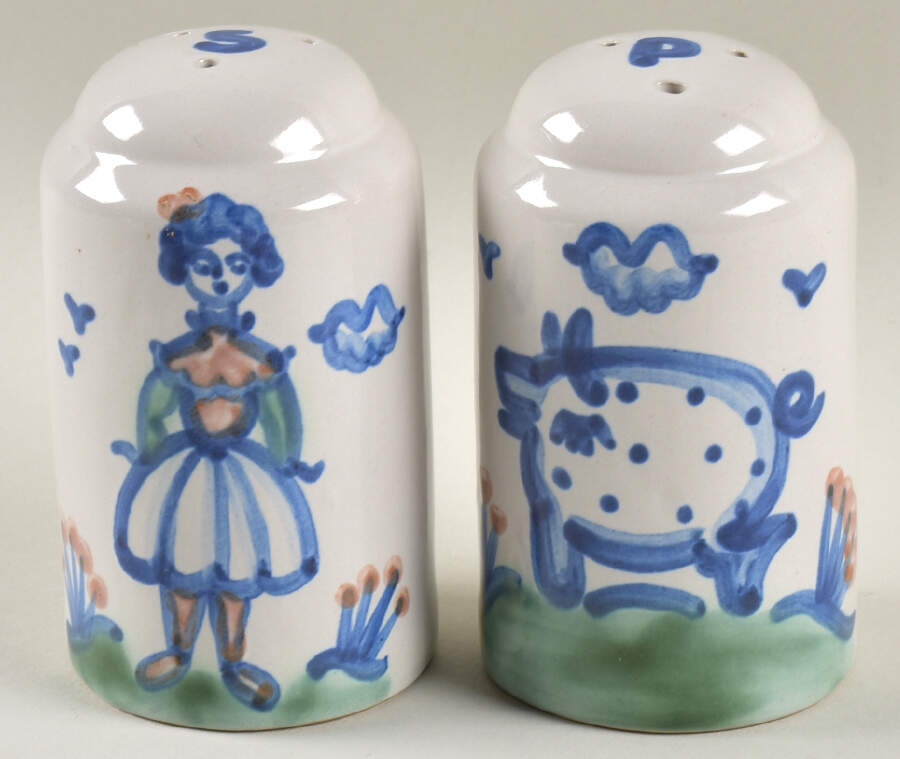 Country Scene Blue Oversized Salt & Pepper Set by M A Hadley-1