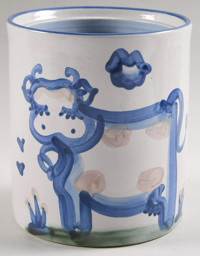 Country Scene Blue Medium Canister No Lid by M A Hadley-1