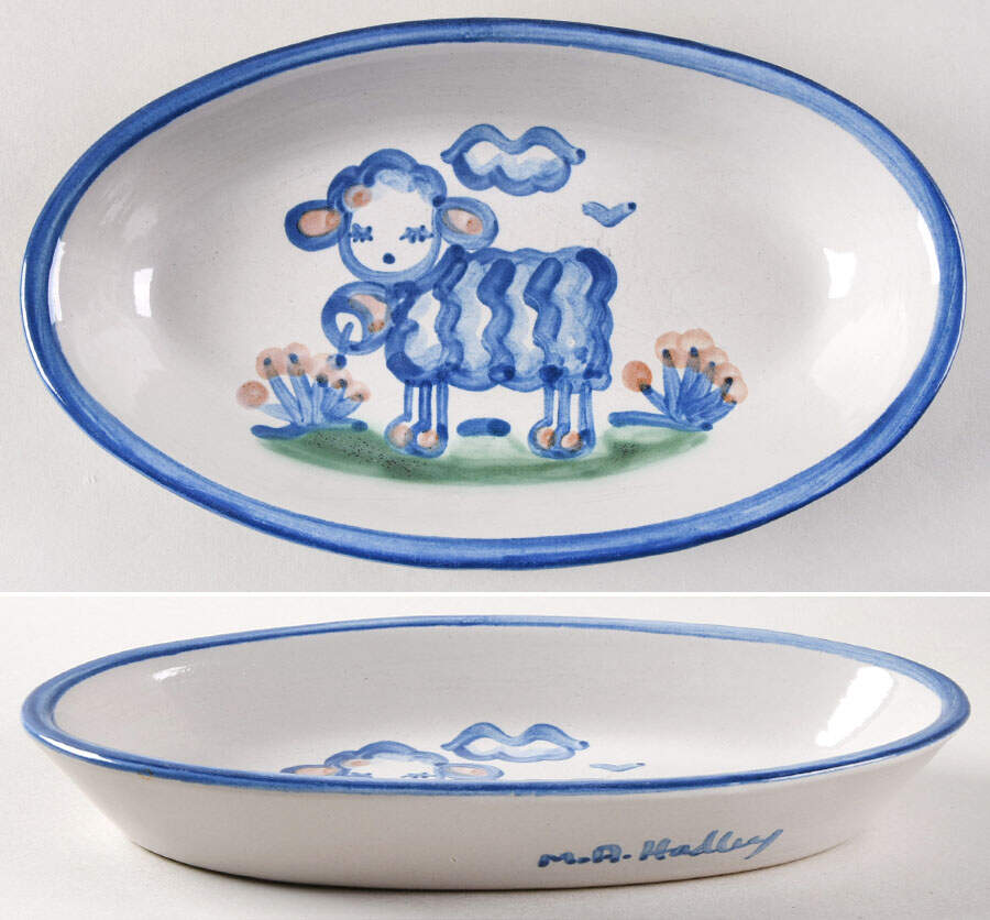 Country Scene Blue 9" Oval Serving Platter by M A Hadley-1