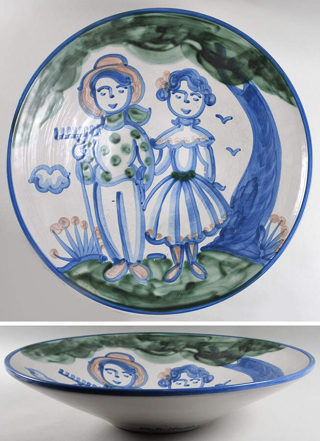 Country Scene Blue 19" Large Salad Serving Bowl by M A Hadley-1