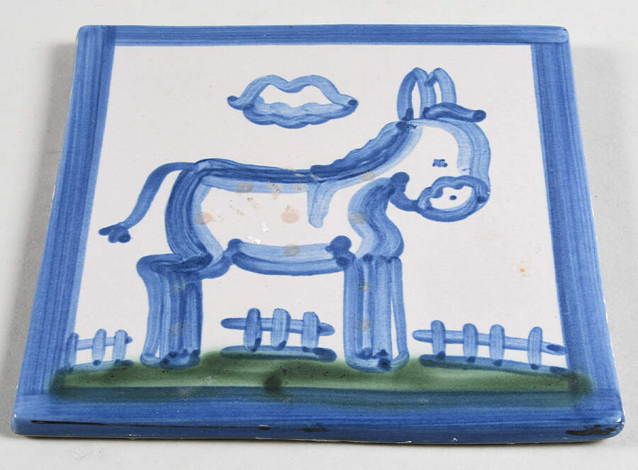 Country Scene Blue 6" Individual Ceramic Tile Insert by M A Hadley-1