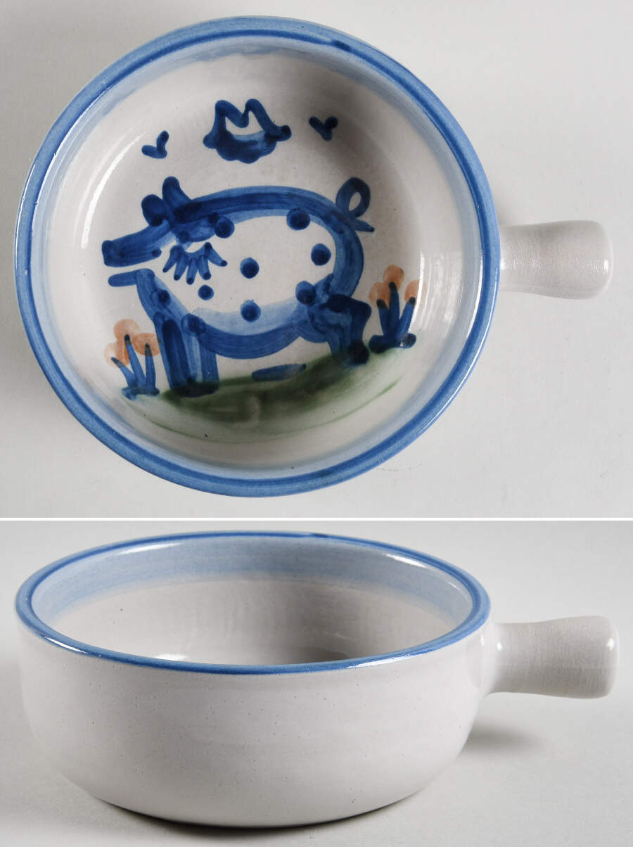 Country Scene Blue Large Porringer No Lid by M A Hadley-1
