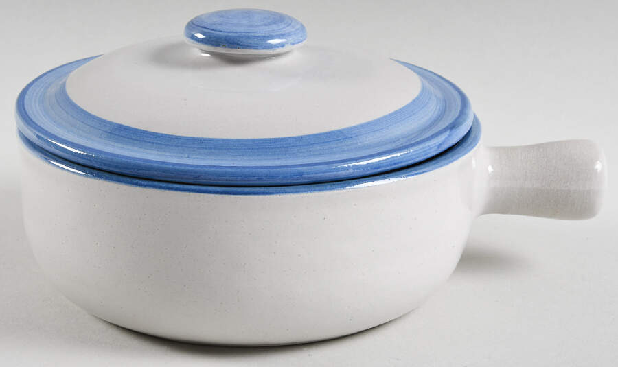 Country Scene Blue Large Porringer & Lid by M A Hadley-1
