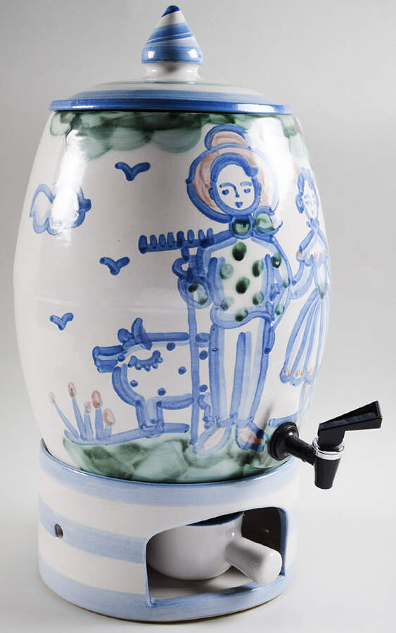 Country Scene Blue (4 Pc) Samovar W/Stand & Burner by M A Hadley-1