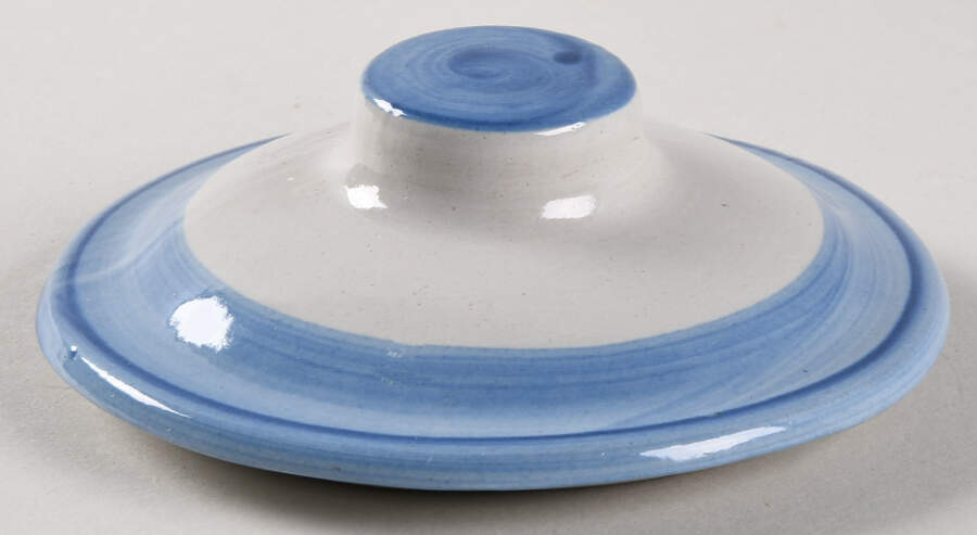 Country Scene Blue Lid for Porringer by M A Hadley-1