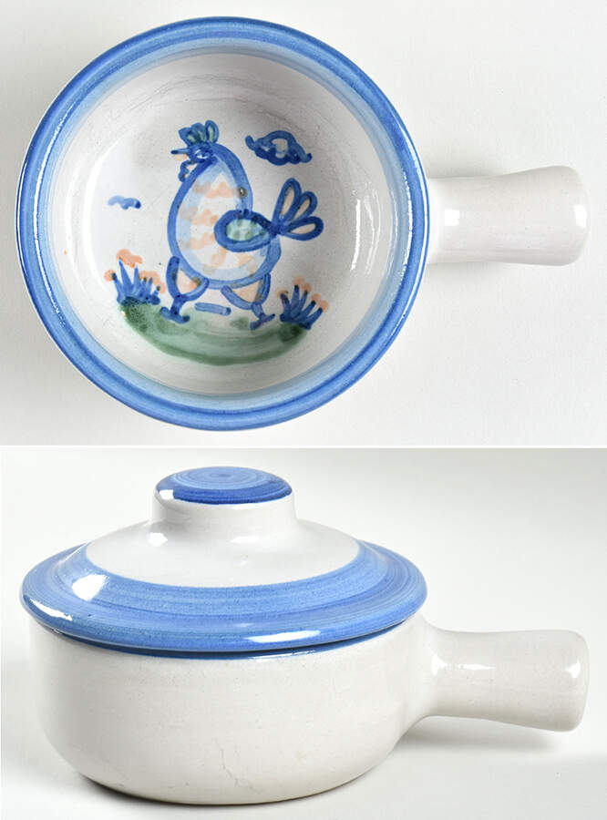Country Scene Blue Large Porringer & Lid by M A Hadley-1