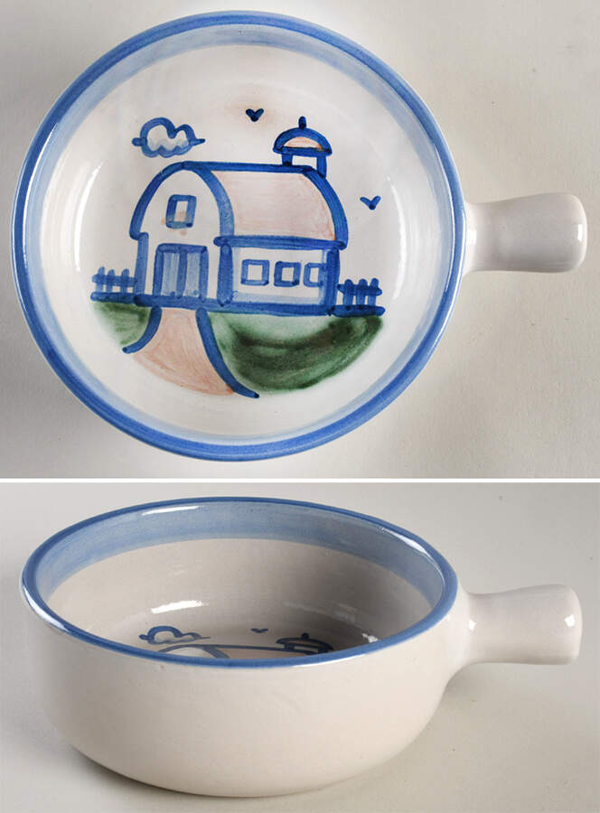 Country Scene Blue Large Porringer No Lid by M A Hadley-1