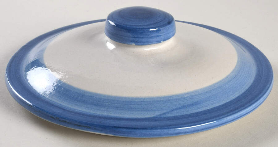 Country Scene Blue Lid for Large Porringer by M A Hadley-1