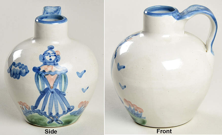 Country Scene Blue Handled Oil Cruet No Stopper by M A Hadley-1