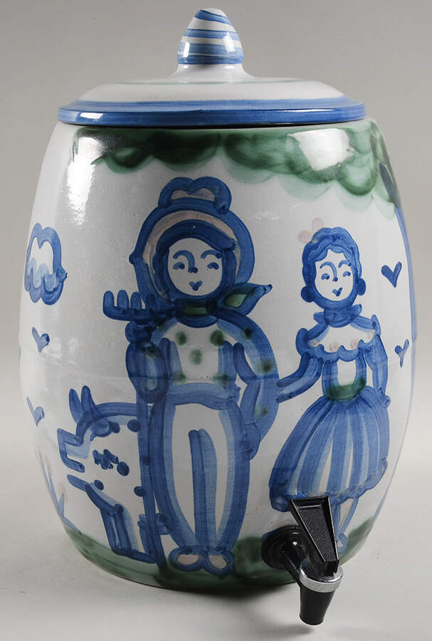 Country Scene Blue Samovar & Lid by M A Hadley-1