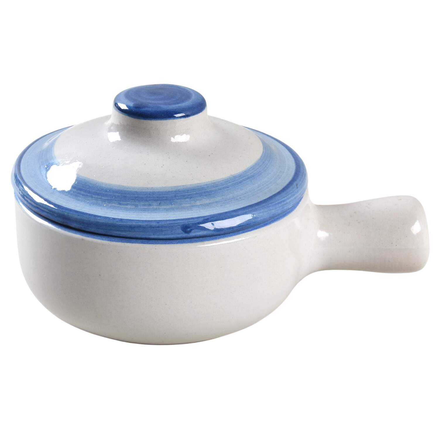 Country Scene Blue Porringer & Lid by M A Hadley-1