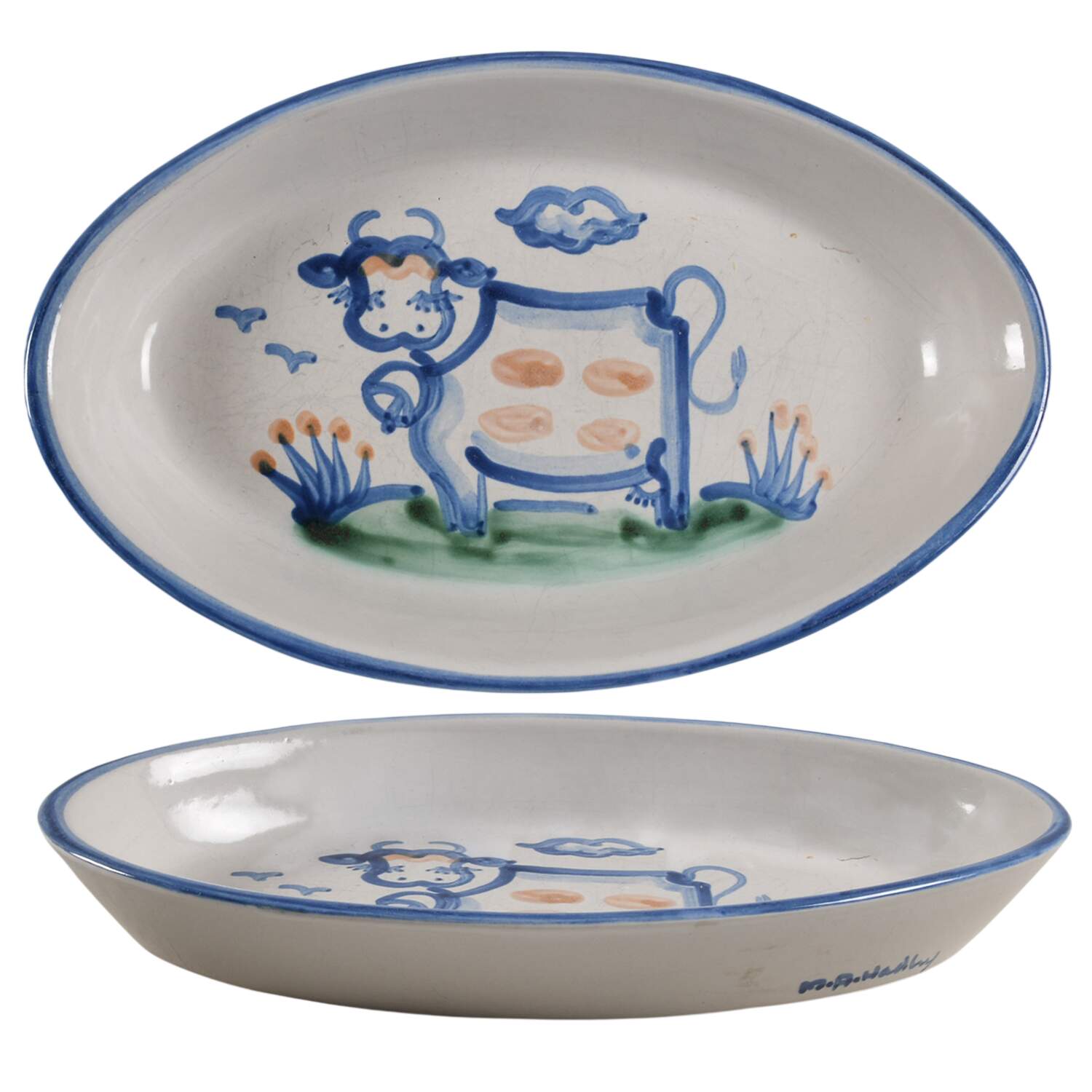 Country Scene Blue 11" Oval Serving Platter by M A Hadley-1