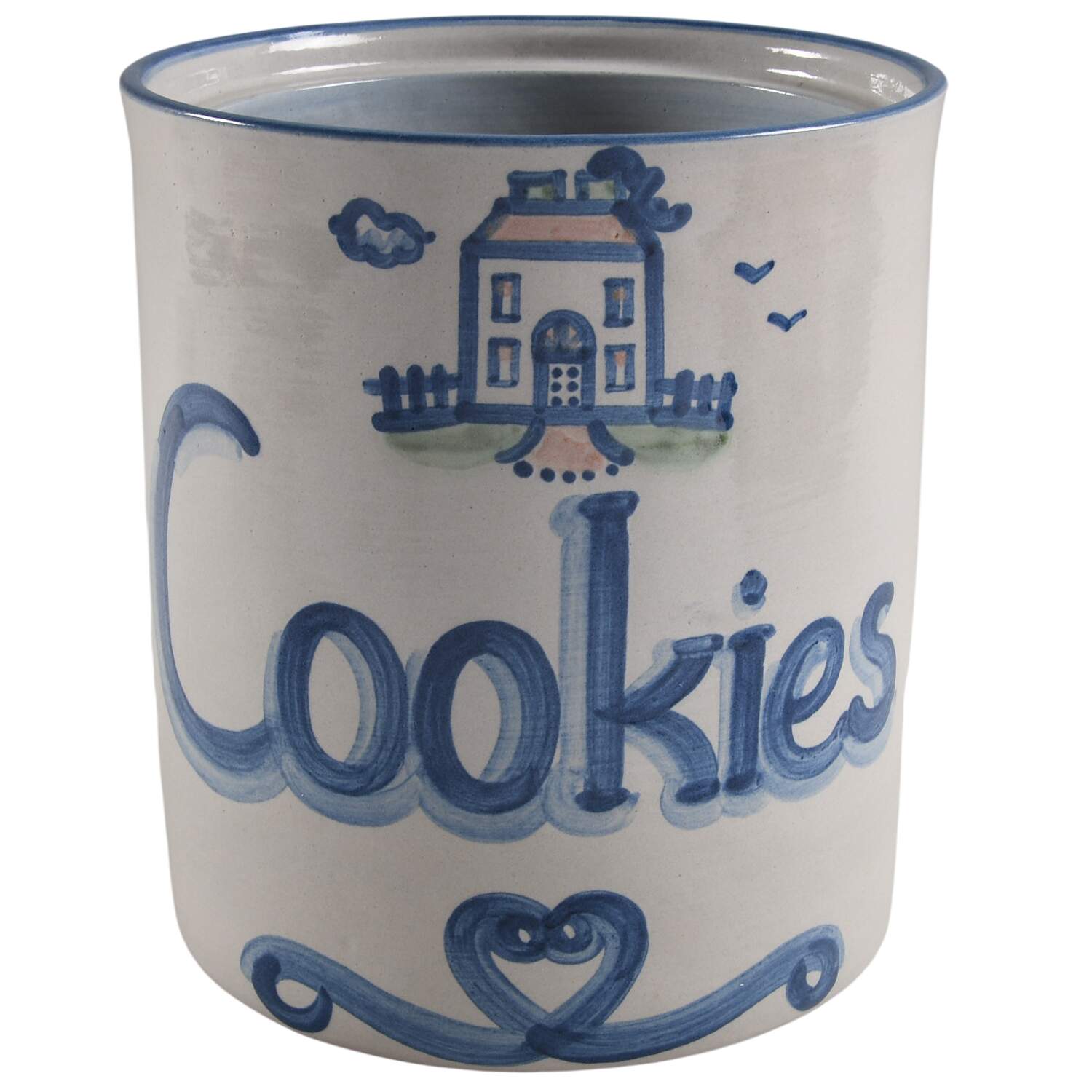 Country Scene Blue House Cookie Jar No Lid by M A Hadley-1