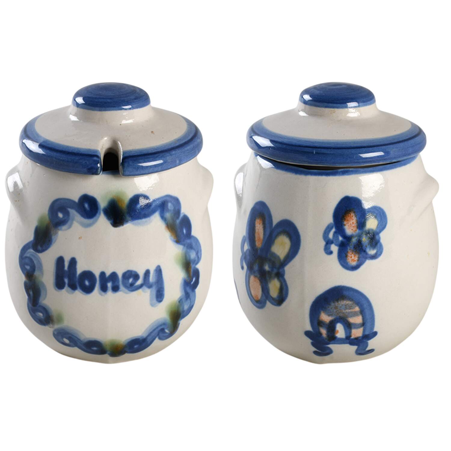 Country Scene Blue Honey Pot with Lid by M A Hadley-1
