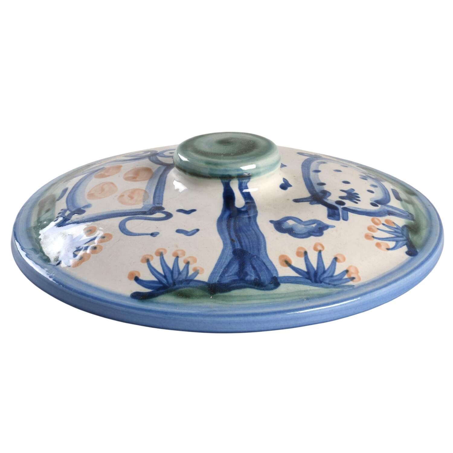 Country Scene Blue Lid for 2 Qt Round Covered Casserole by M A Hadley-1