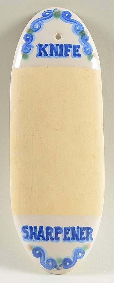 Country Scene Blue Knife Sharpener, Stoneware by M A Hadley-1