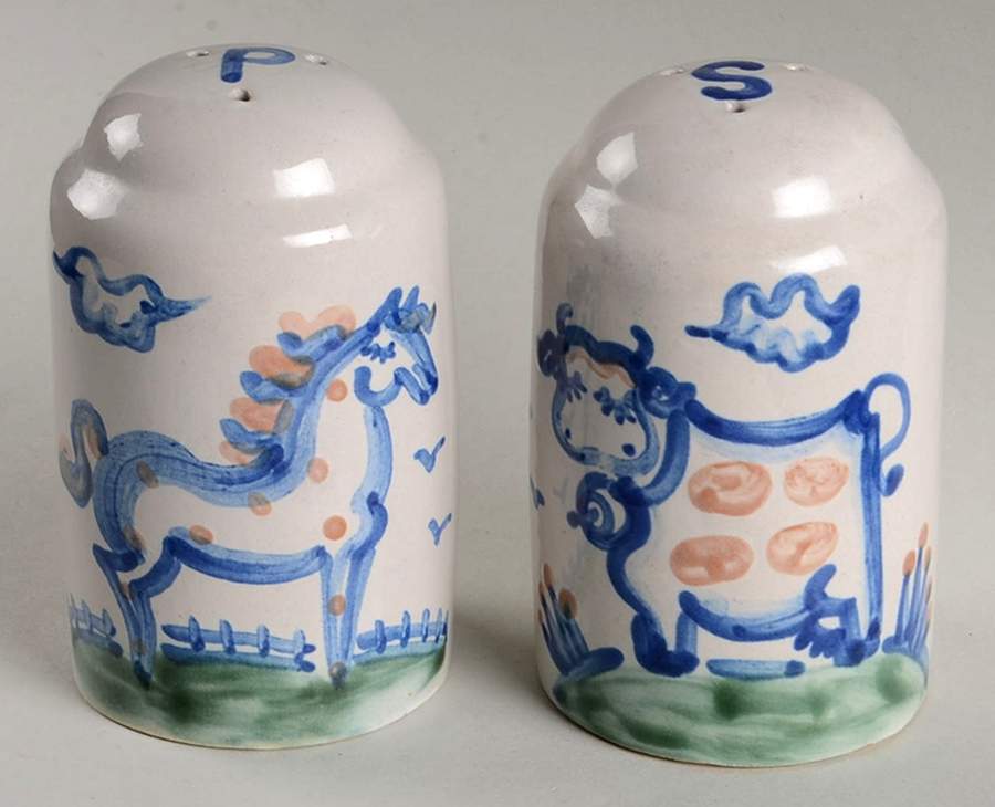 Country Scene Blue Oversized Salt & Pepper Set by M A Hadley-1