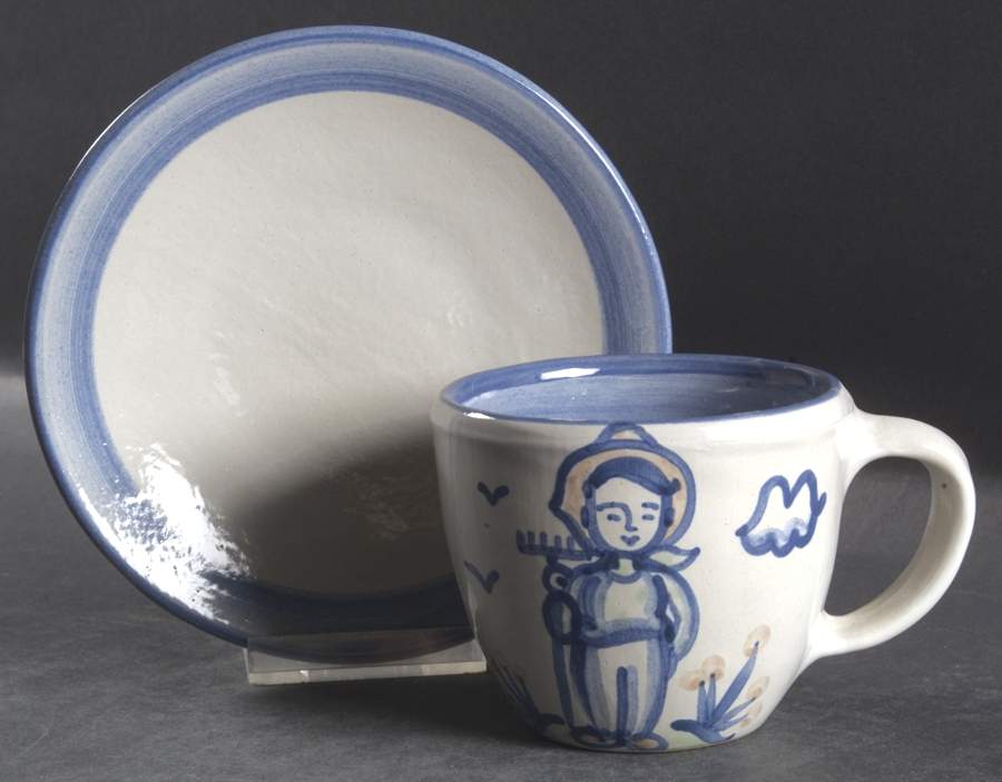 Country Scene Blue Flat Cup & Saucer Set by M A Hadley-1