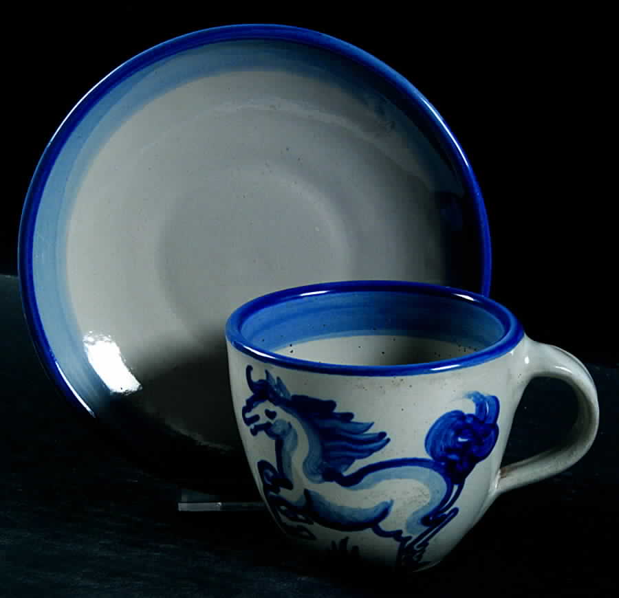 Country Scene Blue Oversized Cup & Saucer Set by M A Hadley-1
