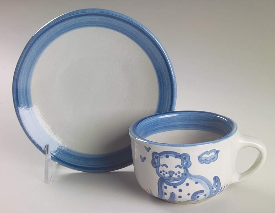 Country Scene Blue Flat Cup & Saucer Set by M A Hadley-1