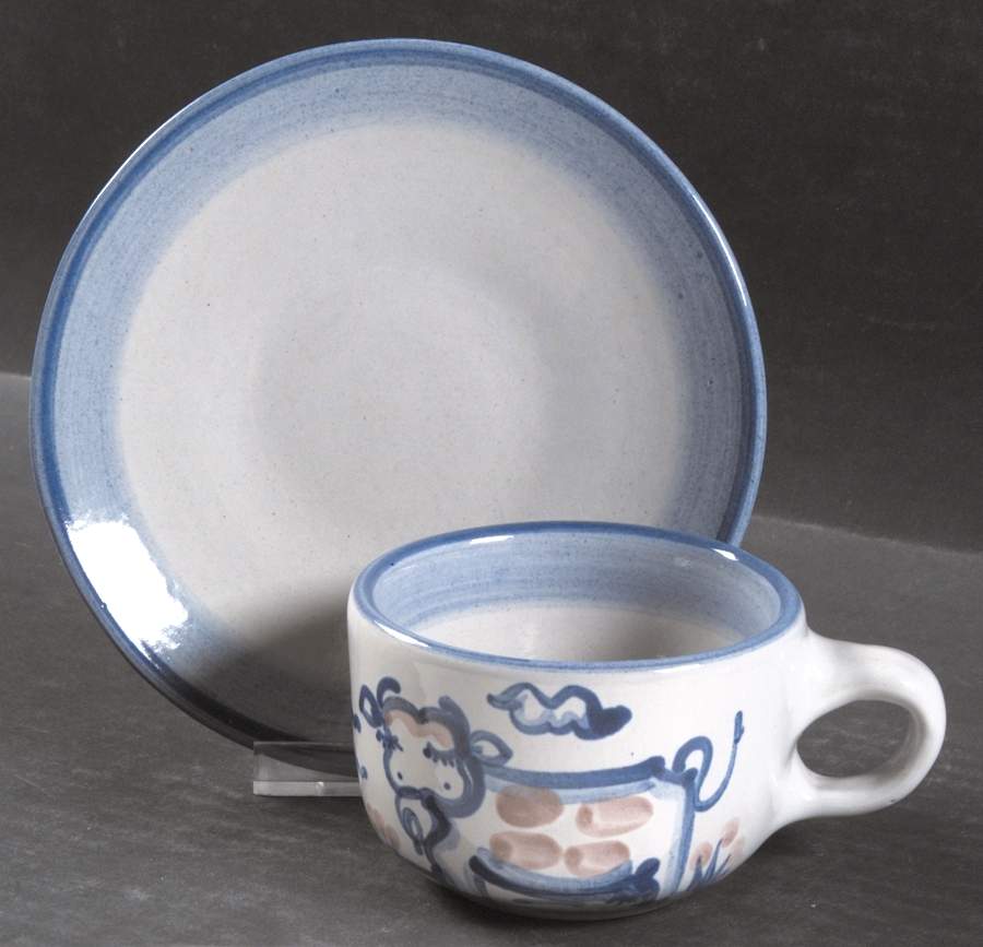 Country Scene Blue Flat Cup & Saucer Set by M A Hadley-1