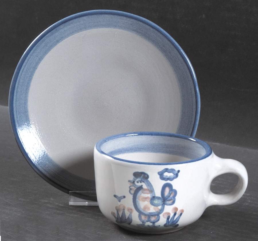 Country Scene Blue Flat Cup & Saucer Set by M A Hadley-1